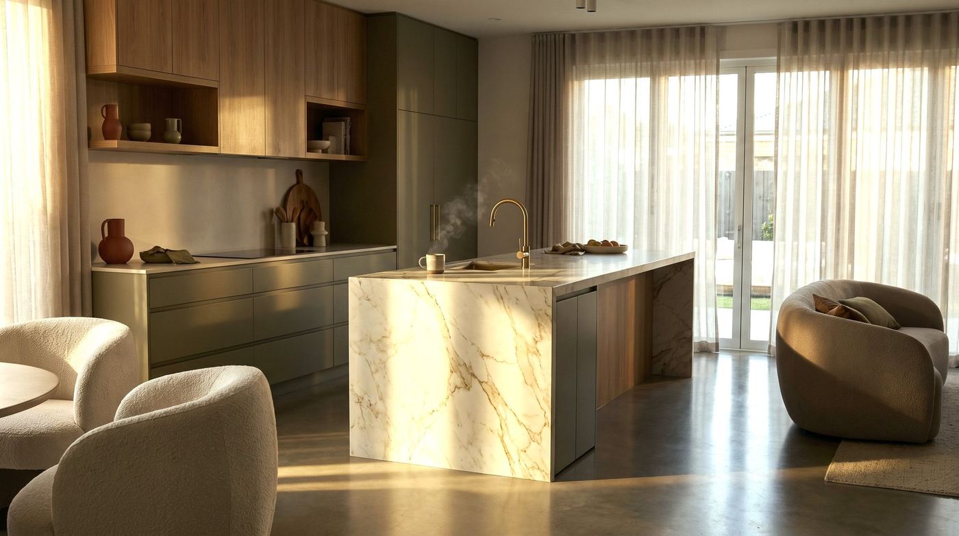 Cocina de diseño con isla de mármol — Norié